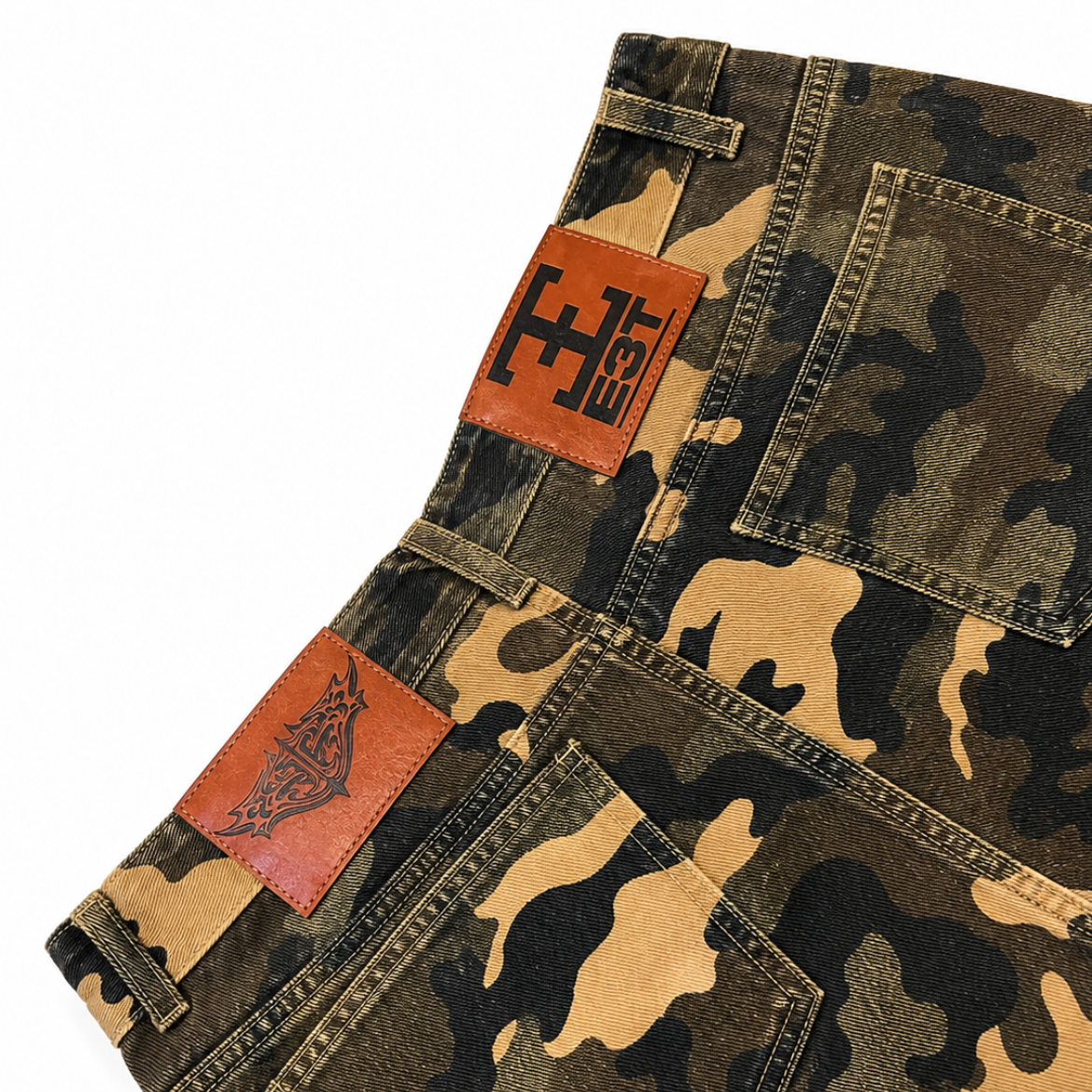 E3T CAMO BAGGY JORTS (PRE ORDER)
